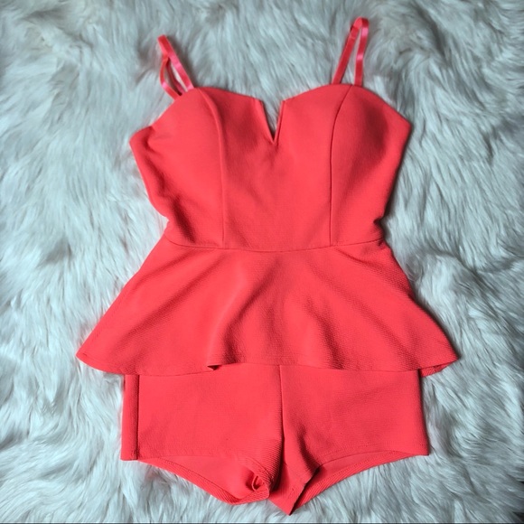 Material Girl Dresses & Skirts - SOLD❗️MATERIAL GIRL Padded Neon Pink Peplum Romper